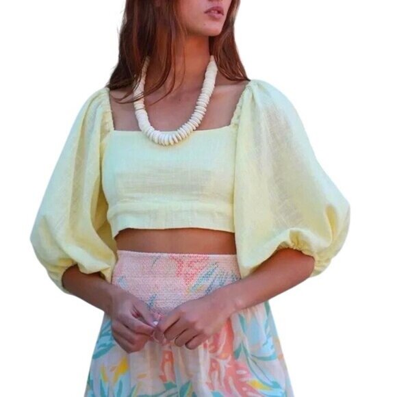 Jen's Pirate Booty Cali Coast Paia Pastel Yellow Open Back Crop Top - Picture 4 of 6